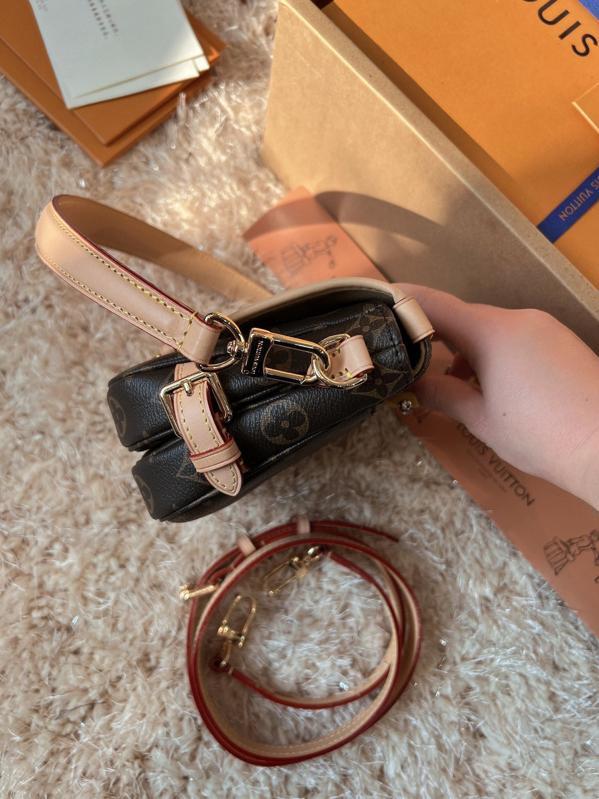 LV Saumur BB Monogram Canvas Crossbody Bag with Leather Trim and Adjustable Strap (20 x 16 x 7.5) cm