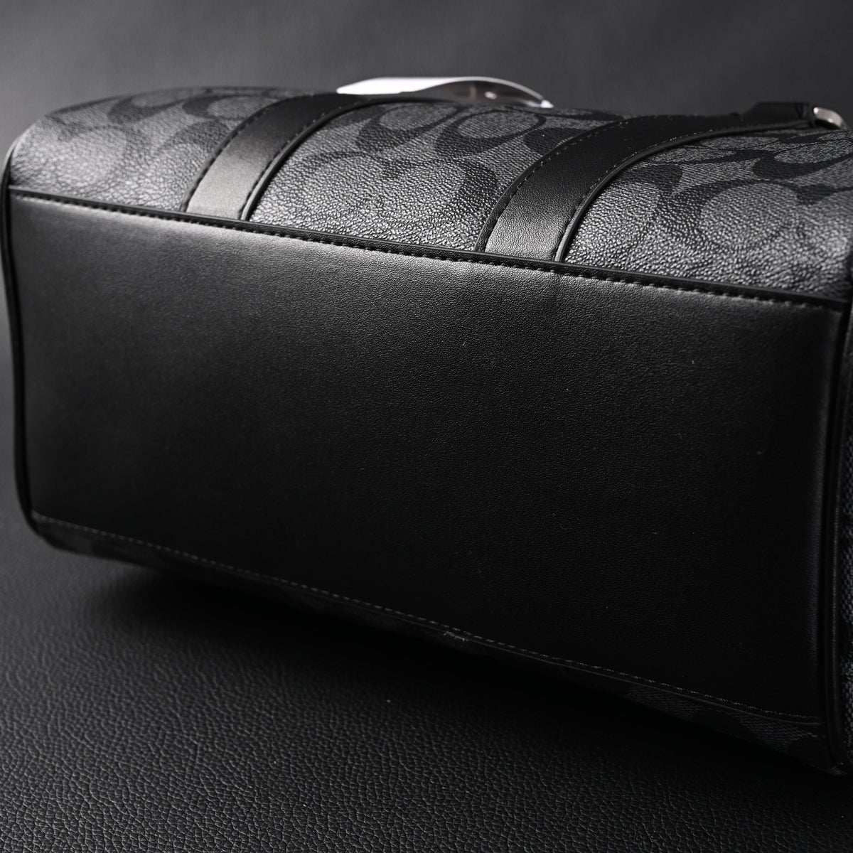 Coach Signature Duffel Bag – Black Monogram Canvas with Leather Trim