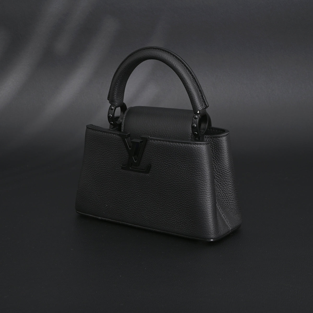 Louis Vuitton Black Grain Leather Mini Top Handle Bag With Chain Strap